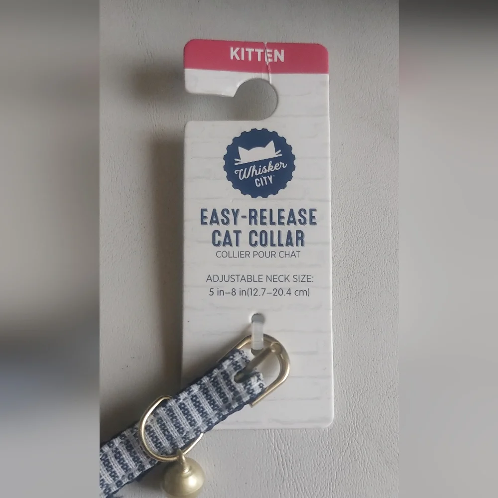 🐈‍⬛ Navy Blue And White Striped Kitten Collar with Bell
